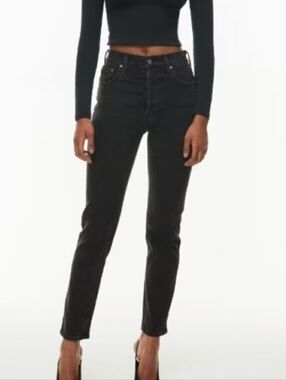 Aritzia DENIM FORUM The Yoko High Rise Slim Jeans in Black Eyeliner 28 Long